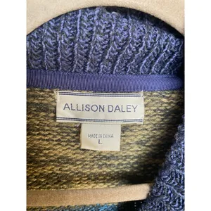 Vintage Patchwork Knit Cardigan Allison Daley Shawl Collar Quiet Luxury Boho L thumbnail 6