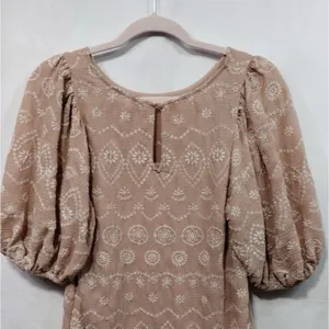 BLU PEPPER Soft Pink Embroidered Eyelet Mini Dress Small Coquette Cottagecore thumbnail 7