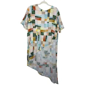 GiGiO Linen Tencel Asymmetrical Tunic Top Size L Abstract Art Print thumbnail 2