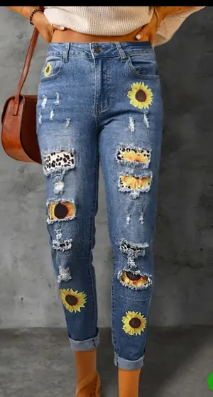 NWOT NWOT #Sunflower Patch #Distressed Blue #Jeans Size 14 thumbnail 1