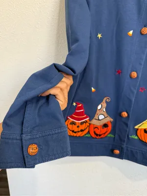 Vintage Onque Casuals Halloween Pumpkin Jacket L Witchy Whimsigoth Embroidered thumbnail 4