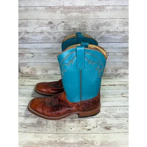 Anderson Bean Cowboy Boots Men's Size 9 Women's 10.5 Turquoise Square Toe Brown thumbnail 3