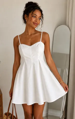 Zara Women’s White Spaghetti Strap Fit & Flare Mini Dress. Size: Medium thumbnail 1