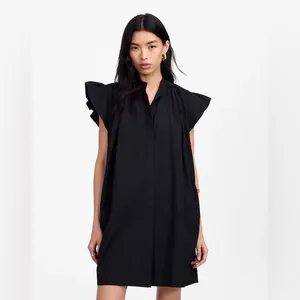Madewell‎ Black Flutter Sleeve Button-Front Mini Dress in Poplin Size small nwt thumbnail 9