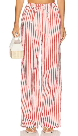 Aexae Revolve Red White Striped Linen Drawstring High Rise Wide Leg Pants Small thumbnail 1