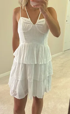 American Eagle White Ruffle Sundress thumbnail 1