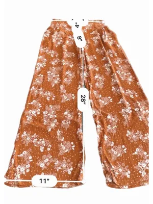 THREE DOTS TO Rust Floral Wide Leg Palazzo Pants - Size M thumbnail 4