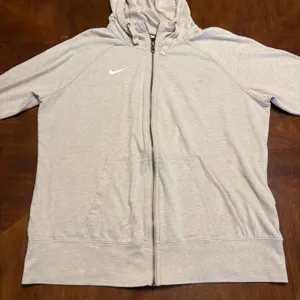 Nike Full Zip Hoodie Women XL Oatmeal Heathered Swoosh Raglan Sweatshirt thumbnail 1