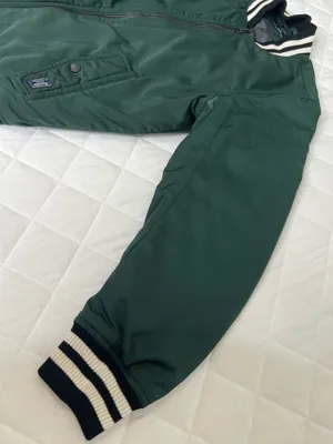 Abercrombie & Fitch Mens M Green Varsity Bomber Jacket Ribbed Collar Zip Up thumbnail 10
