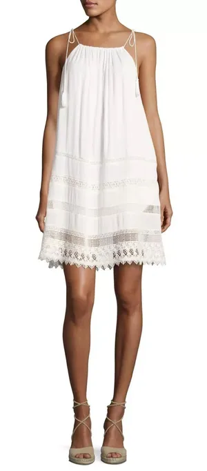 Alice + Olivia Danna Tie-Strap Short Dress Crochet Embroidered White Size Large thumbnail 1