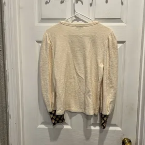 Polagram Cream Textured Puff Sleeve Top with Floral Contrast Cuffs M Cottagecore thumbnail 6