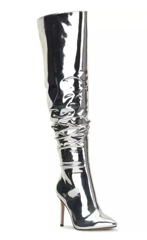 I.N.C. Iyonna Over-The-Knee Slouch Boots in Patent Silver Size 6/36.5 NEW $169.5 thumbnail 1
