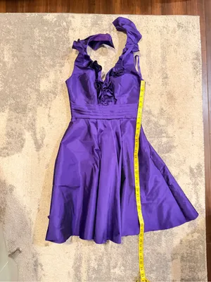 Angelina Faccenda Purple Ruffled Halter Fit & Flare Dress thumbnail 7