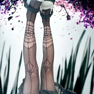 Black Spider Pattern Pantyhose, Gothic‎ Sexy Fishnet Pantyhose One Size thumbnail 11