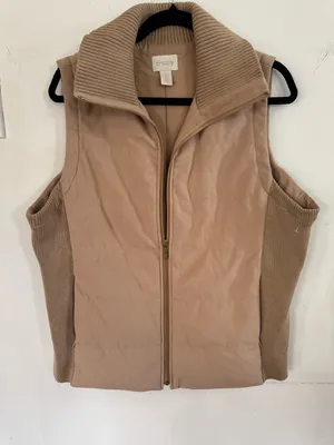 Chico's Quilted Knit-Panel Vest in Taupe thumbnail 1
