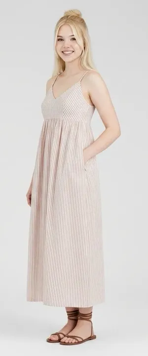 Quince‎ Stripe Organic Cotton V-Neck Strappy Sleeveless Maxi Dress w/ Pockets XL thumbnail 1
