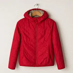 Uniqlo Quilted Puffer Jacket Women Small Red Fleece Lined Hooded Gorpcore thumbnail 1