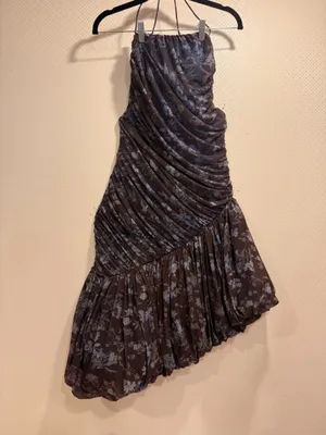 Let Me Be Blue Printed Asymmetrical Ruched Polyester Midi Dress Sz XS Boho Chic thumbnail 9