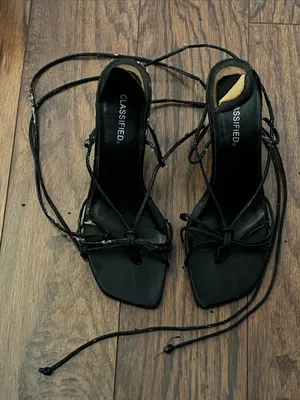 Caged Black Lace-Up Strappy Women's Sandals thumbnail 9
