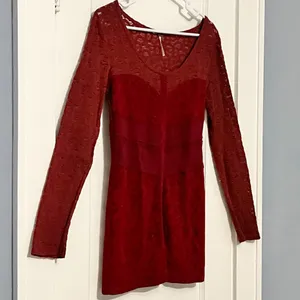 Free People sheer lace blouse tunic burgundy size medium boho corset design thumbnail 3