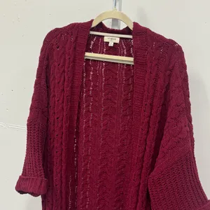 Umgee USA Burgundy Cable Open Front Chunky Knit Cardigan Oversized M/L Boho thumbnail 4