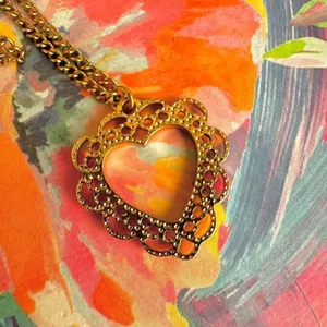 Gold tone open heart pendant necklace thumbnail 5