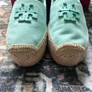 Tory Burch Everly Platform Soft‎ Aqua Royal Suede Espadrilles thumbnail 3