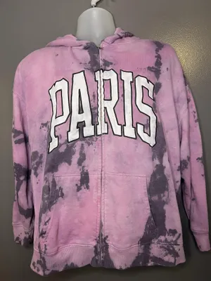 Garage Hoodie Sweatshirt Womens Medium Pink Paris Tie Dye Full Zip Fleece thumbnail 2