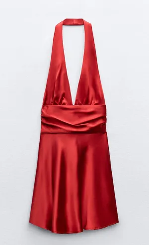 Zara dres red mini Halter Satin Effect wedding party coctail thumbnail 9