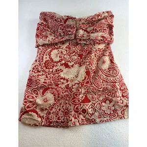 Anthropologie Blue Tassel Red Paisley Floral Strapless Tie Front Mini Dress L thumbnail 2