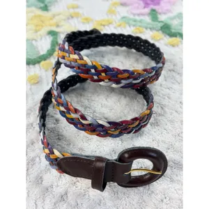 Vintage Multicolor Braided Leather Belt Boho Woven‎ Skinny Waist Belt Large thumbnail 2