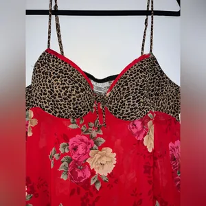 Vintage Seductive 90s Leopard & Floral Satin Slip Dress Sexy Babydoll Nightie‎ thumbnail 3
