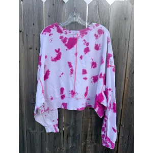 Nike $110 Women's Sportswear Oversized Fleece White Pink Tie-Dye Crew Sweatshirt thumbnail 6