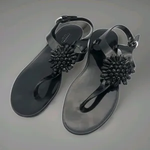 Coach Womens Hilda Jelly Black Floral Beaded Buckle Thong Sandals Size 6B thumbnail 1