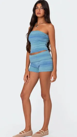 Edikted Blue Knit Shorts thumbnail 1