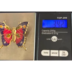 Vintage Gold Tone Butterfly Brooch Pendant Colorful Enamel Wings 3D Design 1.5" thumbnail 5