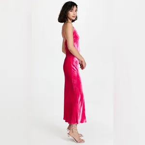 Le Superbe Silk Blend Velvet Bias Slip Maxi Dress Pink V Neck Spaghetti Strap 2 thumbnail 5