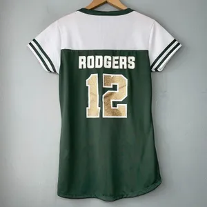 NFL Womens Size Medium Green Bay Packers Aaron Rodgers Gold Glitter Lace Up Top thumbnail 4