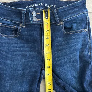 American Eagle Mid Rise Next Level Stretch Double Button Dark Wash Denim Flare 2 thumbnail 9