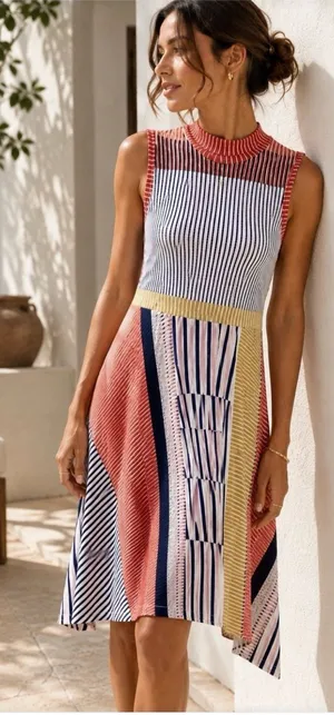 Anthropologie Maeve Cleary Striped Mock Neck Jersey Midi Dress S thumbnail 1