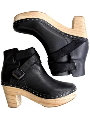 EUC Free People Leather Bungalow Clog Heeled Boots Black Size 9.5 thumbnail 1