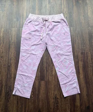 FIGS Women’s Marbled Rose Pink Yola Yoga Skinny Scrub Pants Hospital- Size LP thumbnail 1