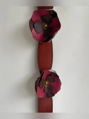 Lucky Penny for Anthropologie leather belt 3D layered petal blossoms boho hippie thumbnail 3