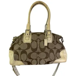 coach bag cream black fabric tote thumbnail 1