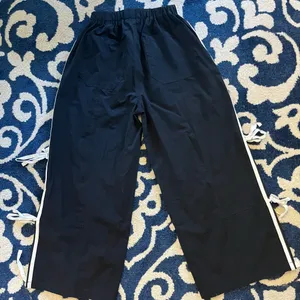Black Nylon Track Pants with White Side Ties Down Leg New Size XS thumbnail 8