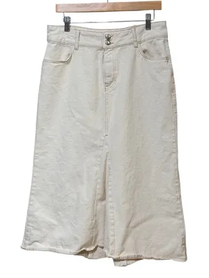 Zara Womens Cream Denim Midi Skirt Off White High Rise Cotton Size Large thumbnail 1