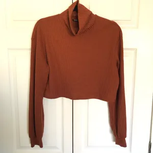 Rust Orange Ribbed Cropped Sweatshirt and Jogger Set Size M Size M thumbnail 7