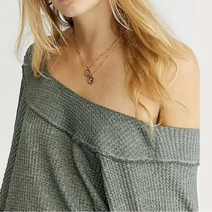 We The Free People Westend Thermal Off-Shoulder Army‎ Green Sweater thumbnail 4