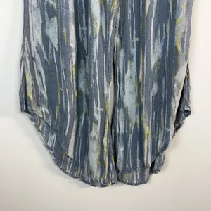 Free People Pants‎ Womens Large Gray Blue Yellow Abstract Wide Leg Boho Lounge thumbnail 11