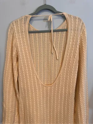 VICI Collection Open Back Pointelle Mini Sweater Dress Cream XL thumbnail 5